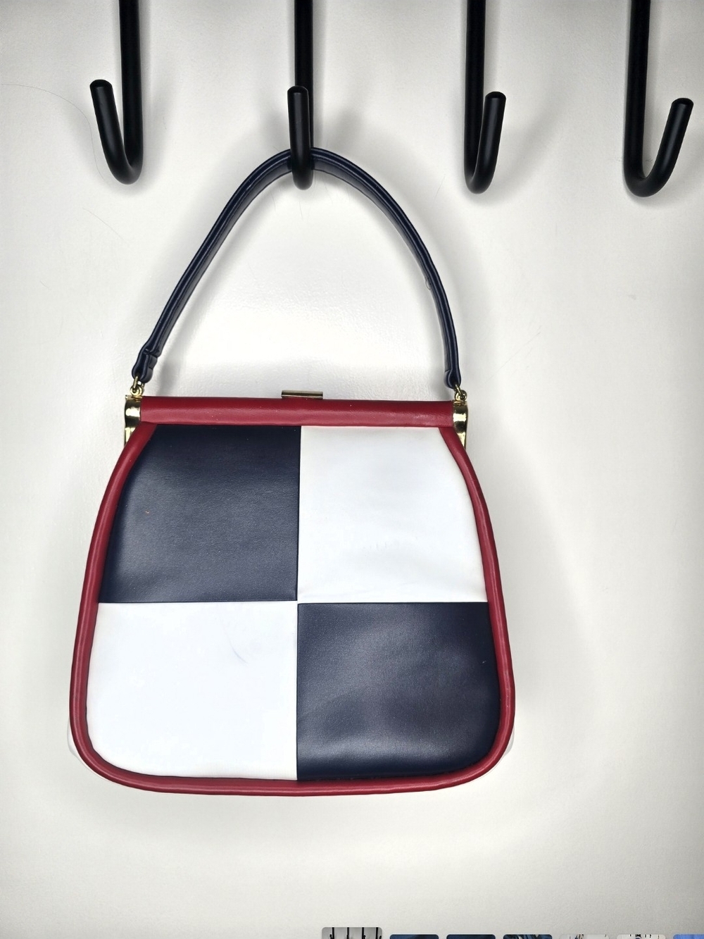60's Vintage JR Florida USA Colorblock "Space Age" Handbag Navy/White & Red Trim
